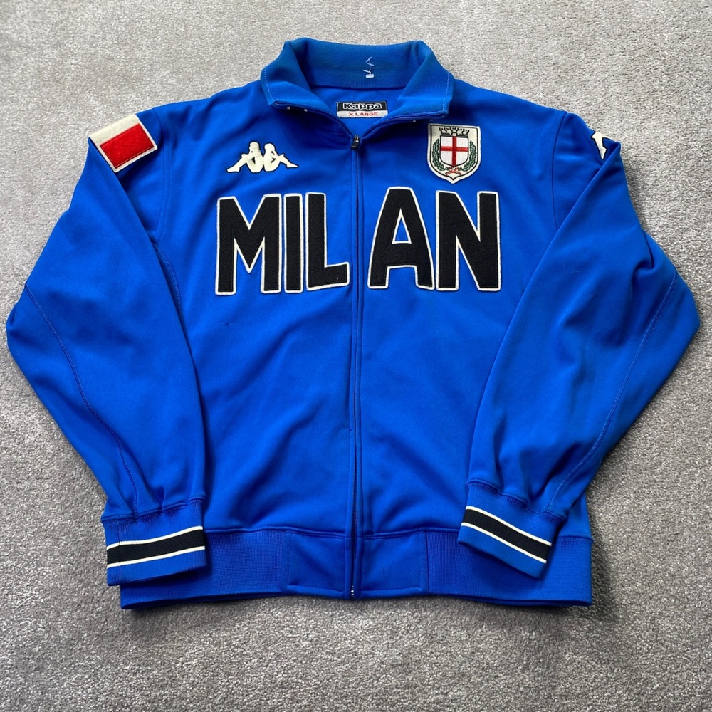 Kappa VTG ITaly Track Jacket Mens XL Blue Milan Soccer Full Zip Embroidered Logo